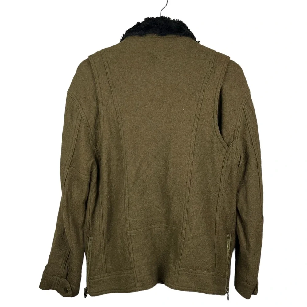 Free People Olive Green Oversized Wool Blend Moto‎ Faux Fur Jacket Size XS